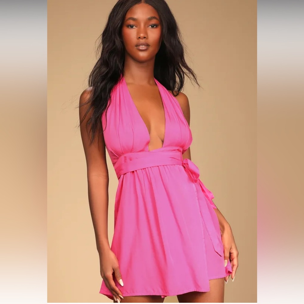 Lulus Positively Perfect Hot Pink Wrap Dress Medium